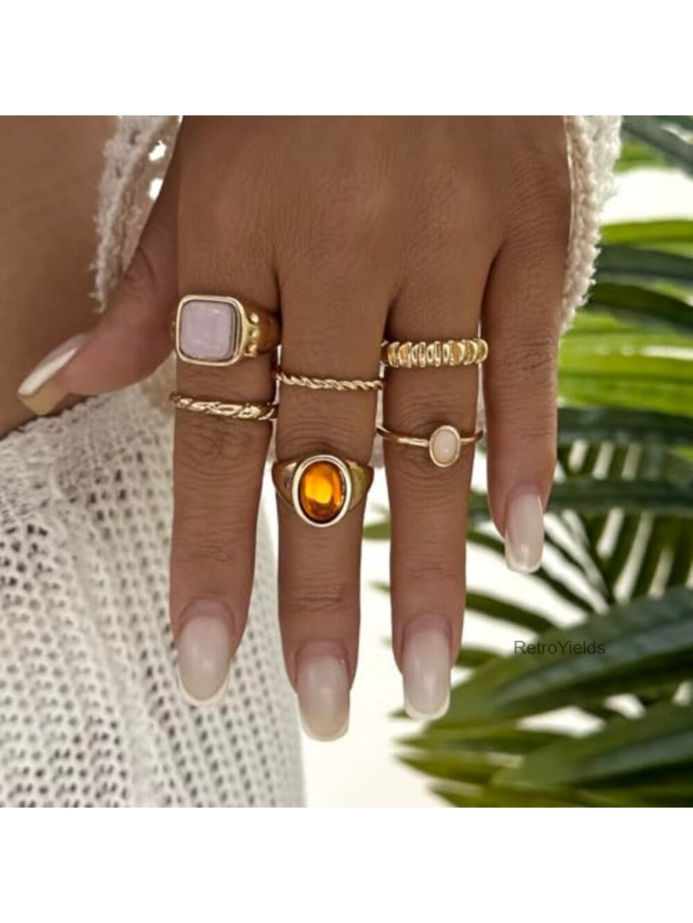 Chunky Stackable Open Band Rings Set Adjustable Statement Jewelry - Picture 3 of 6